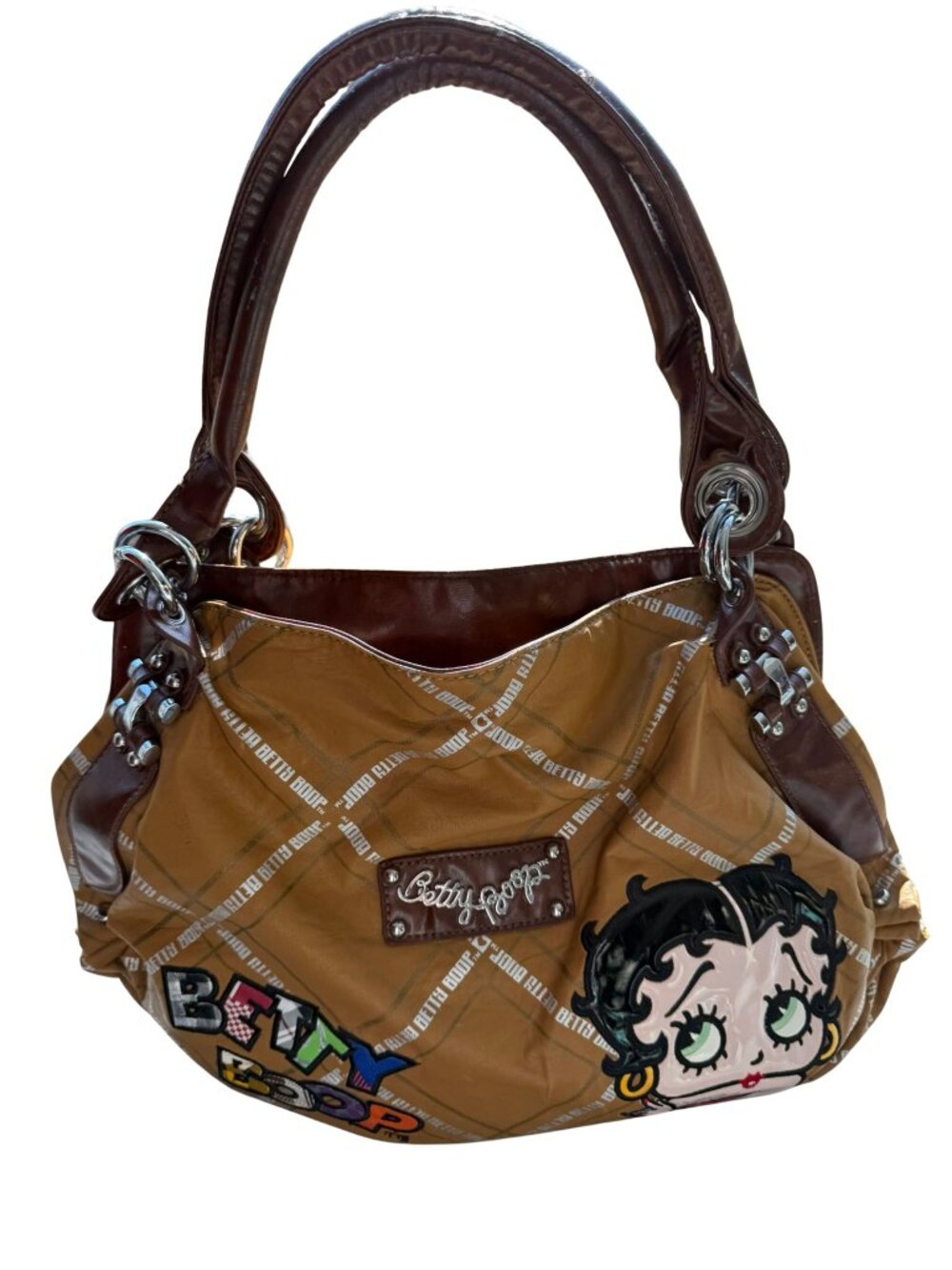 Betty Boop Y2K Mustard Brown Logo Hobo Shoulder Bag Purse - Picture 2 of 16